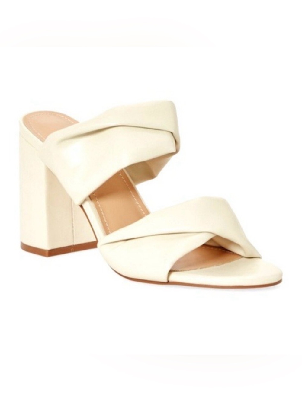 New FJ JUST FAB Twist & Shout Block Heel Mule Sandals Vegan Leather Ivory 8